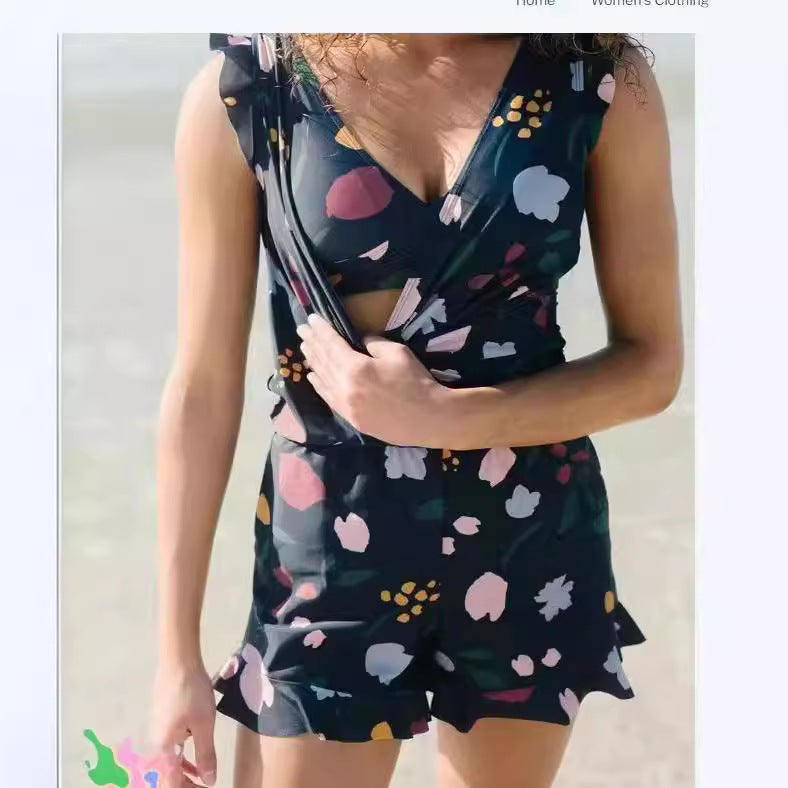 Women's Built-in Bra Swimsuit Printed Hot Spring Boxer Women's Jumpsuit/clothing