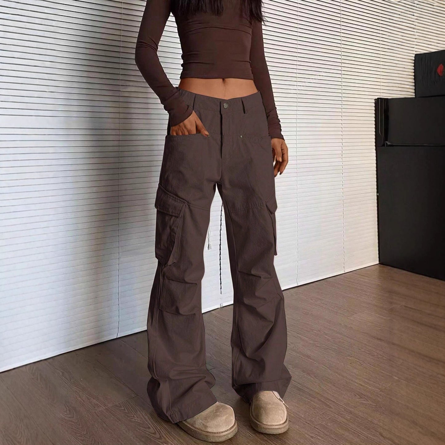 Women's Elegant Solid Color Overalls Straight Loose Design Pants