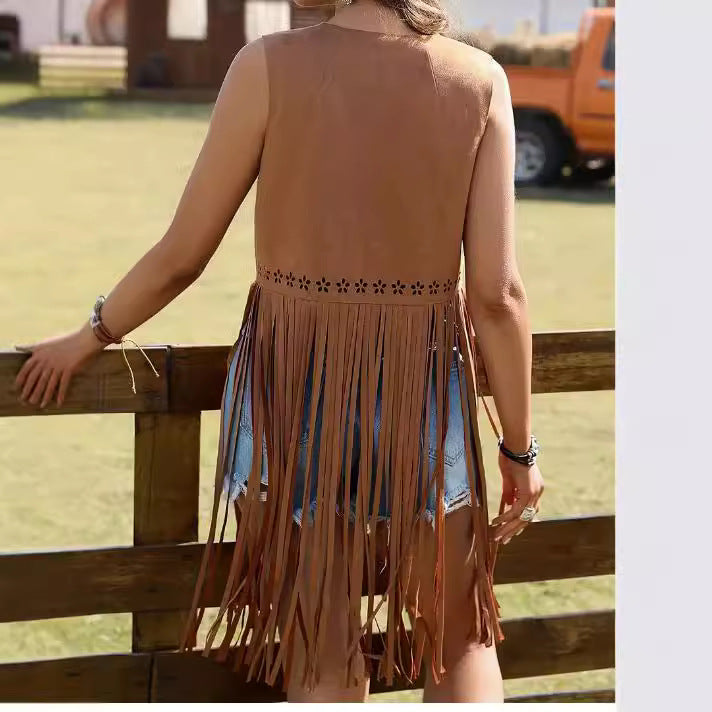 Women's Hippie Eyelet Tassel Sleeveless Split Women's Vest