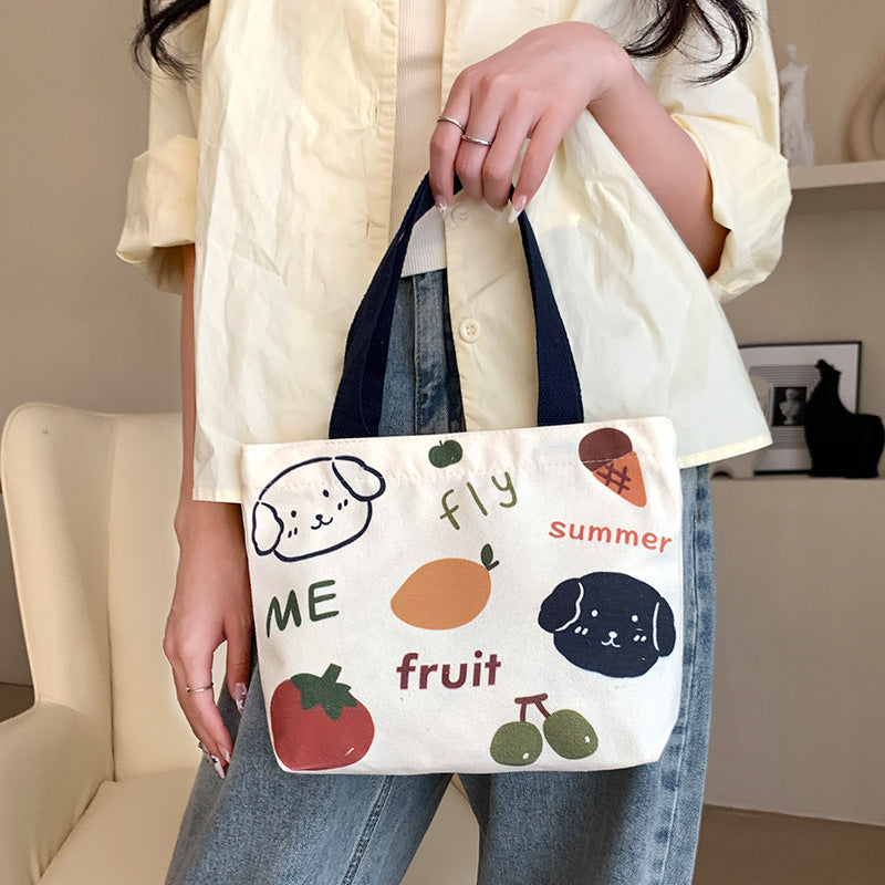 Women's Cute Cartoon Canvas Tutorial Lunch Size Handbags
