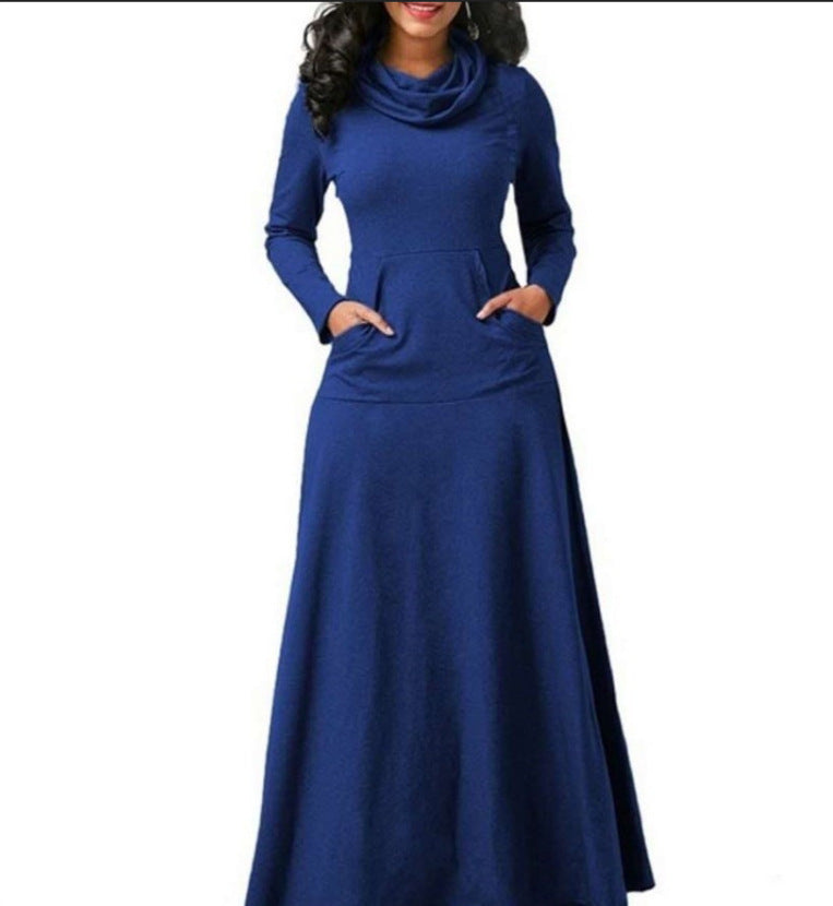 Solid Color Patchwork Pocket Scarf Swing Dresses