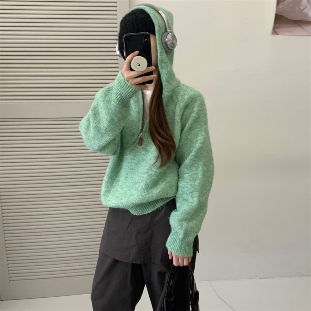 Women's Idle Soft Glutinous Loose Versatile Hooded Pullover Sweaters