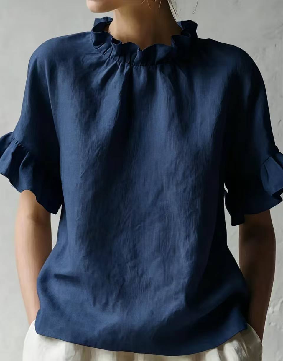 Women's Solid Color Casual Loose Lotus Leaf Short-sleeved Women's T-shirt
