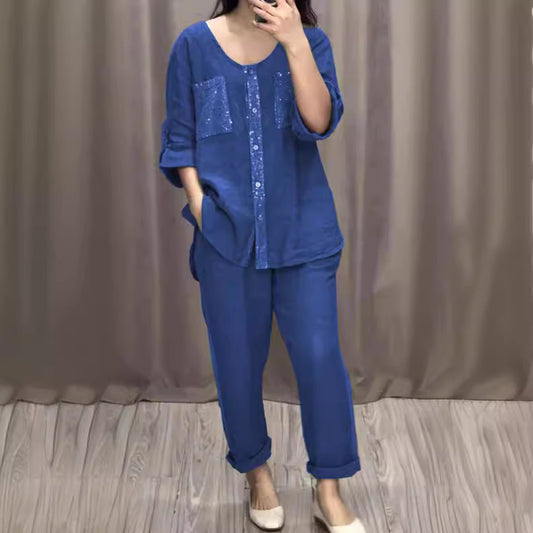 Women's Casual Set Pocket Placket Gilding Ladies Suits