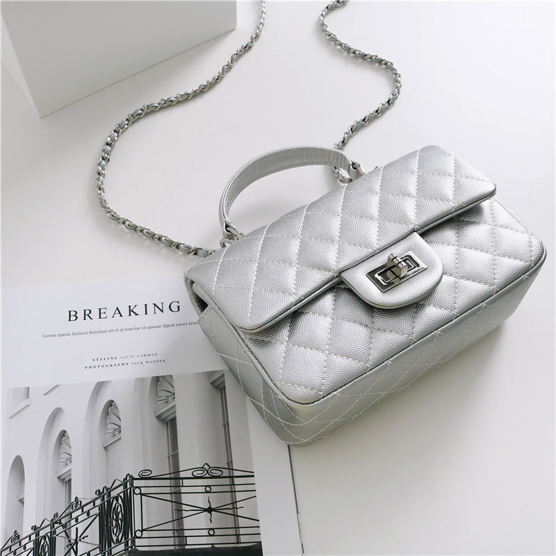 Women's Portable Diamond Pattern Trendy Genuine Leather Sheepskin Bags