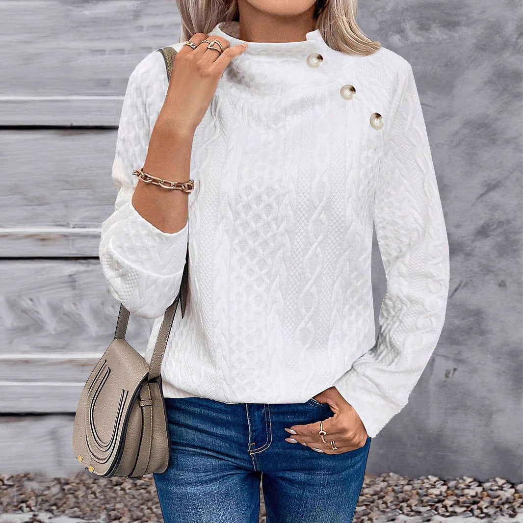 Women's Turtleneck Buttons Casual Fashion Sports T-shirt Sweaters