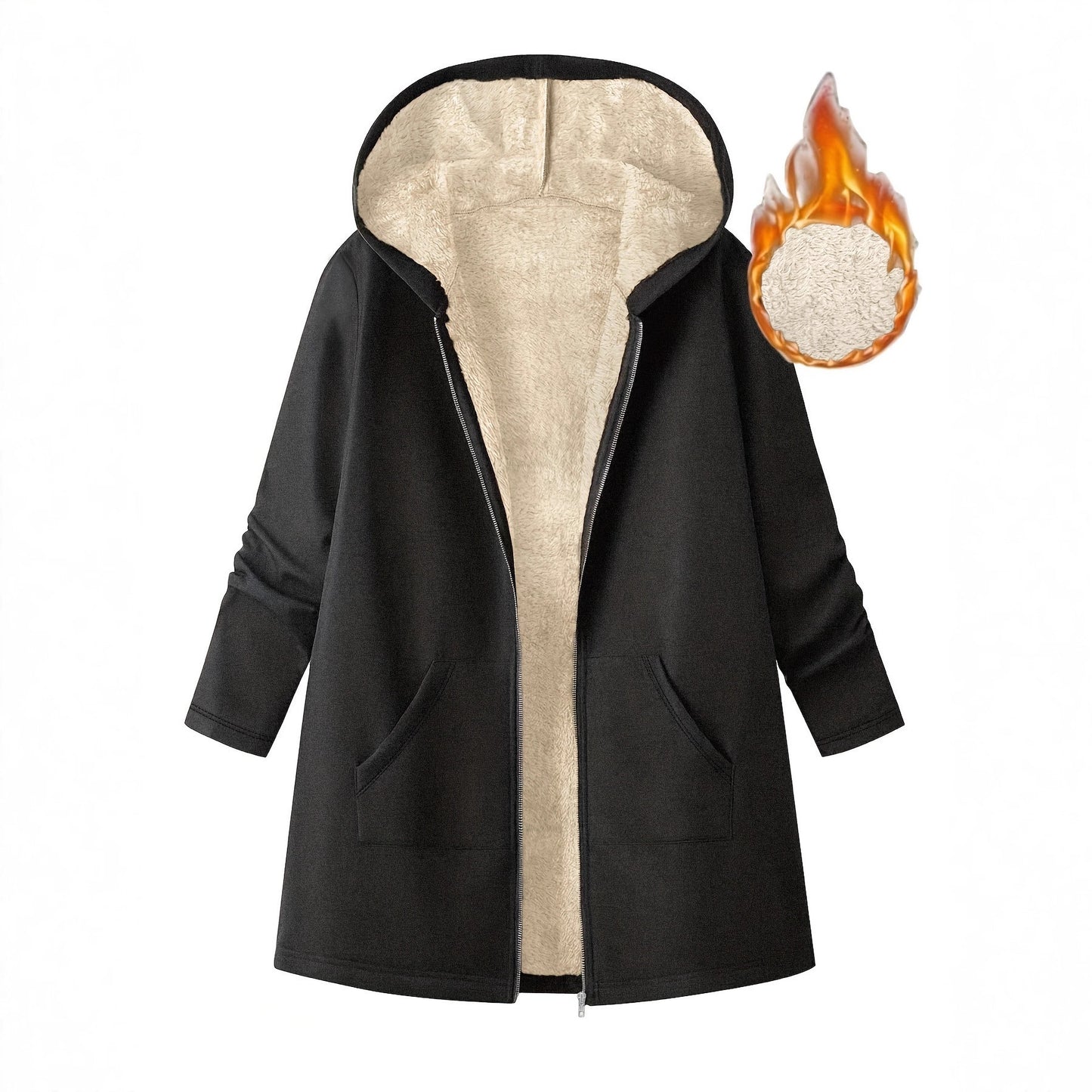 Mid-length Hooded Solid Color With Fur Coats