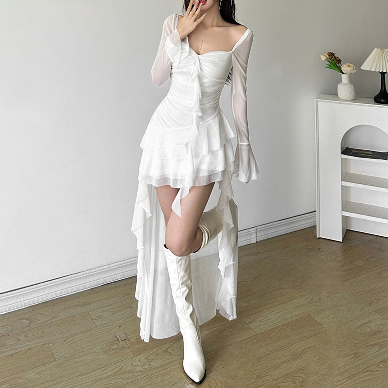 Women's Solid Color Slim Fit High Waist Fashion Square Collar Dresses