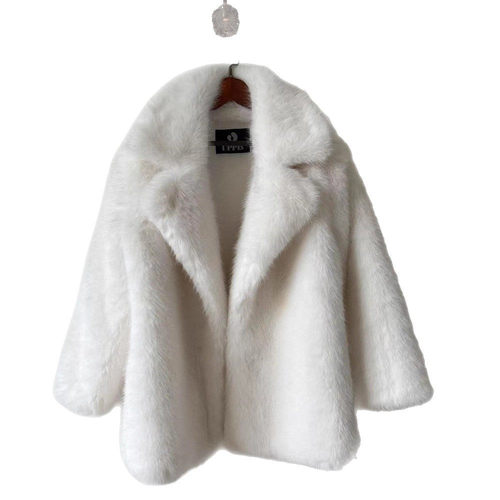 Women's Fur Warm Collar Imitation Overcoat Mid-length Coats