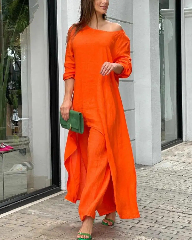 Women's Cotton Linen Irregular Long Sleeve Wide Leg Suits