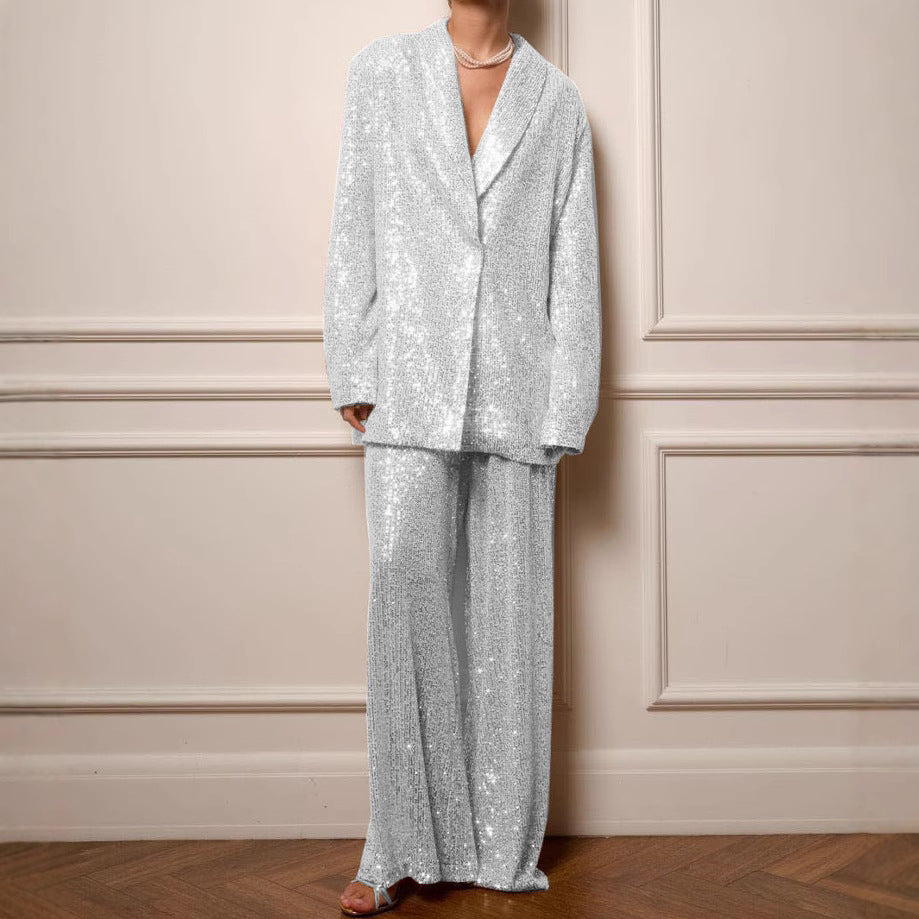Women's Casual Trousers Temperament Wild Sequin Wide Blazers