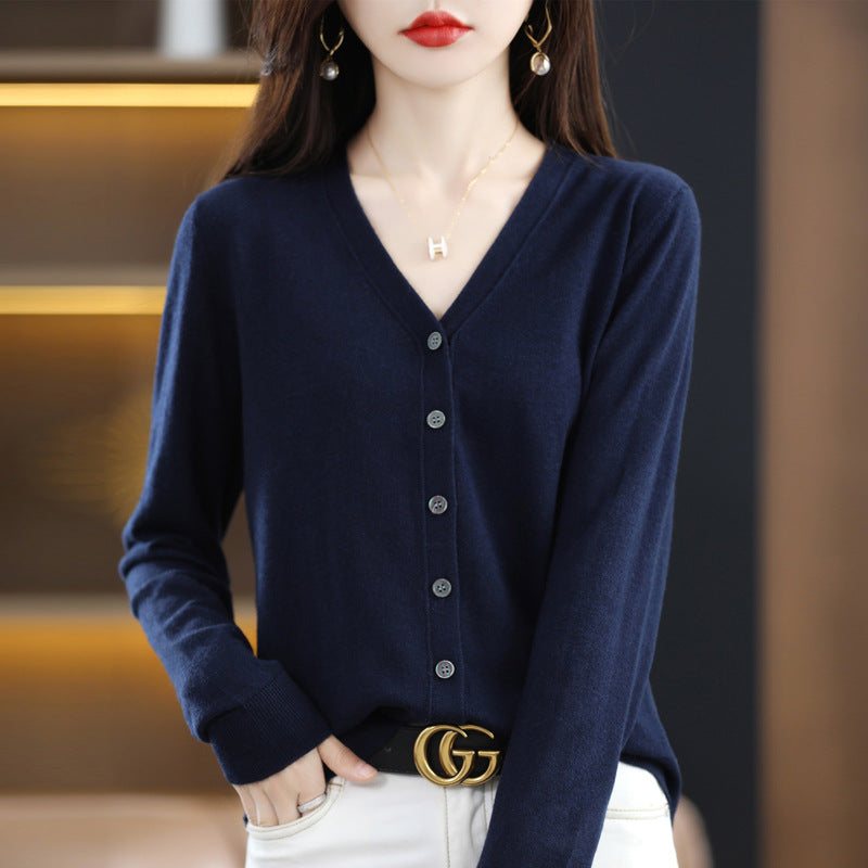 Women's Knitted Korean Style Button Solid Color Knitwear