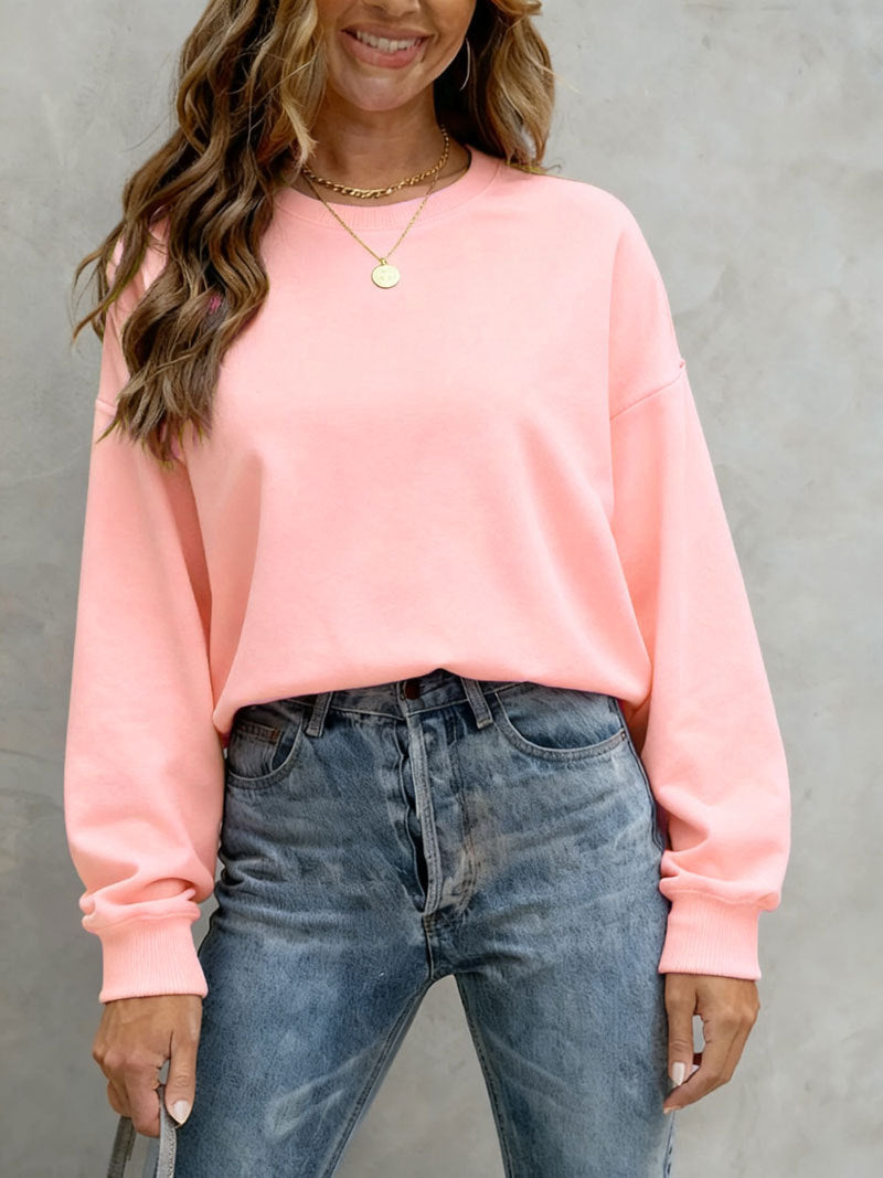 Women's Solid Color Casual Loose Crew Neck Sweaters