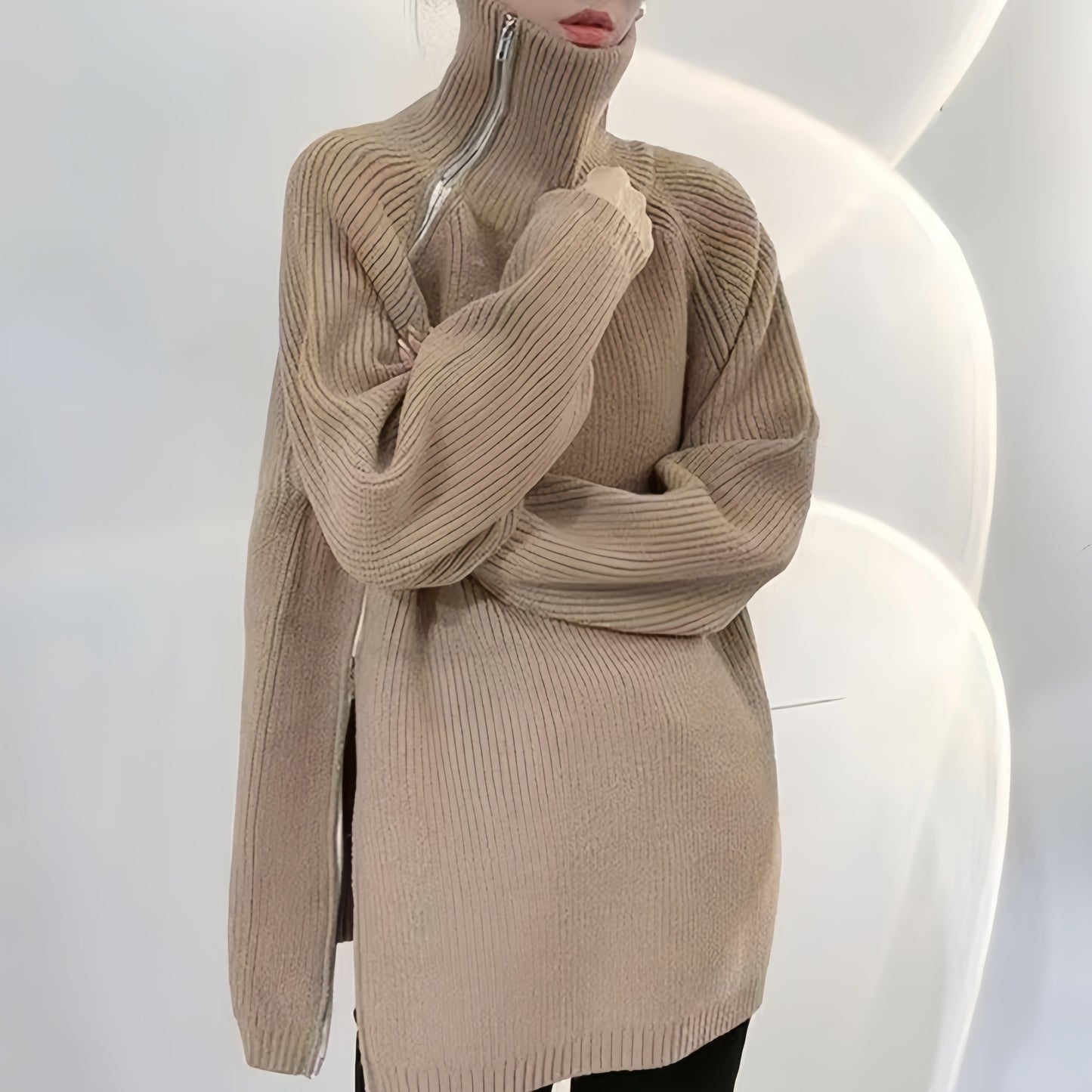 Women's Zip Loose Long Sleeve Regular Idle Knitwear