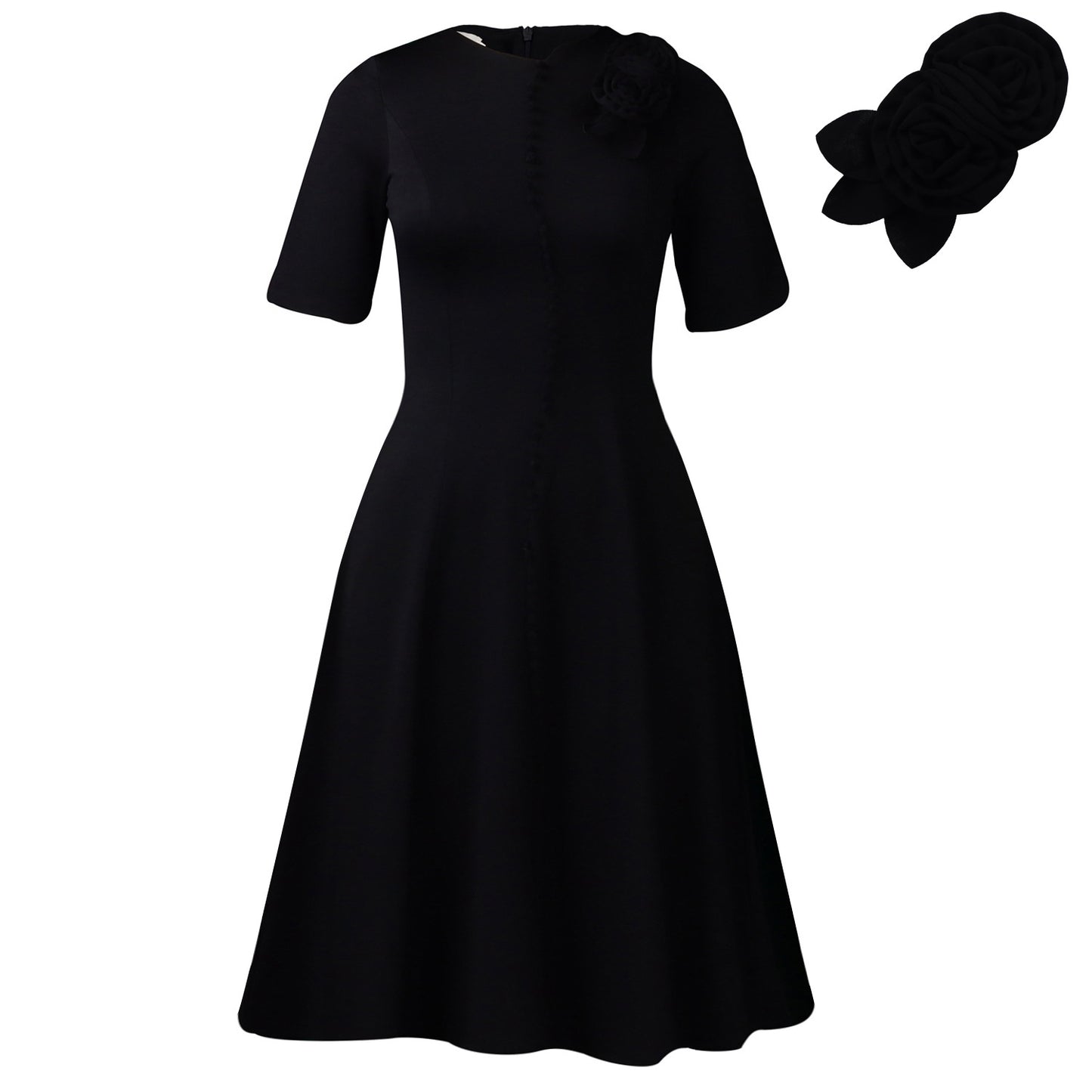 Women's Short-sleeved Solid Color Round Neck Elegant Dresses