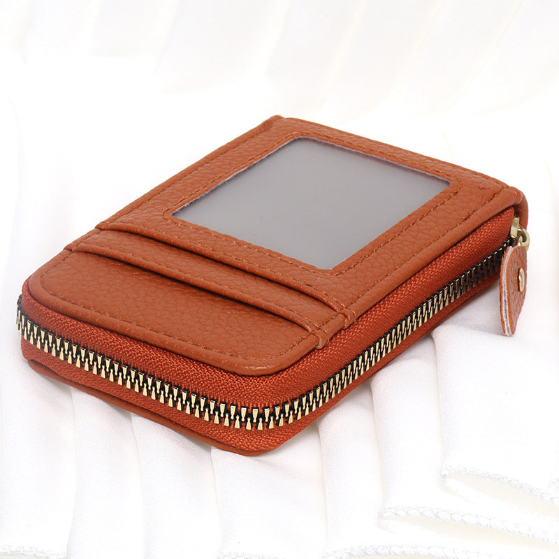 Expanding Large Capacity Metal Zipper Litchi Card Holder