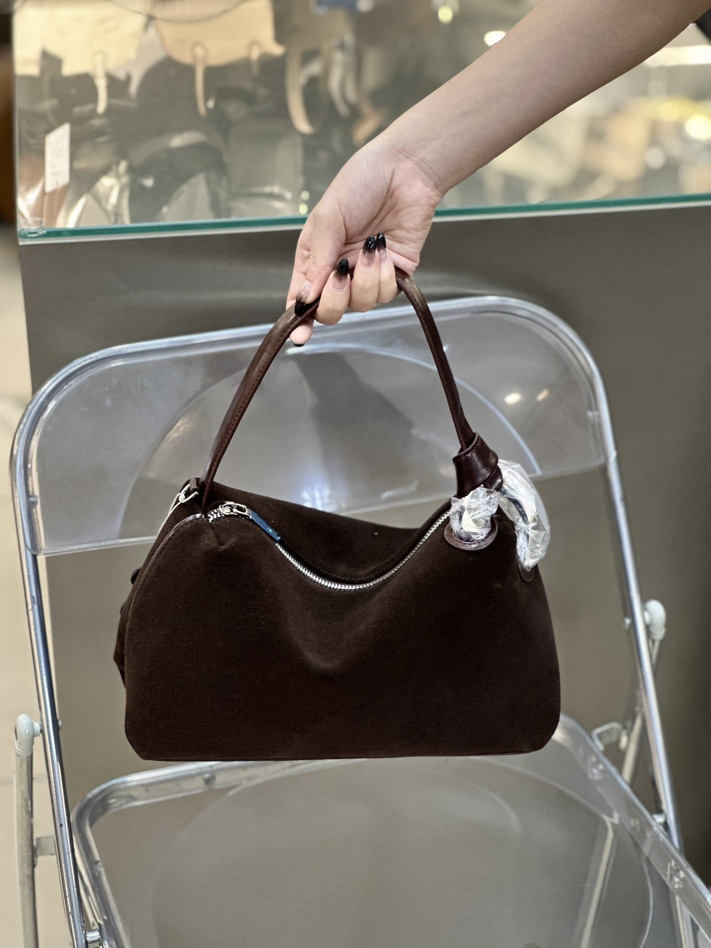 Slouchy Frosted Cowhide Pillow Large Capacity Handbags