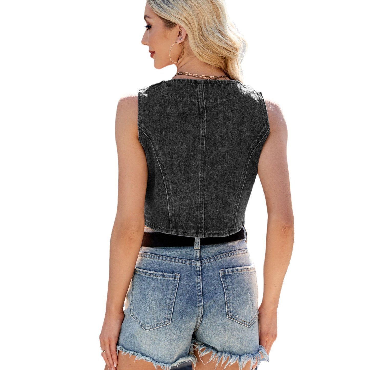 Durable Classy Women's Washed Denim Hot Vests