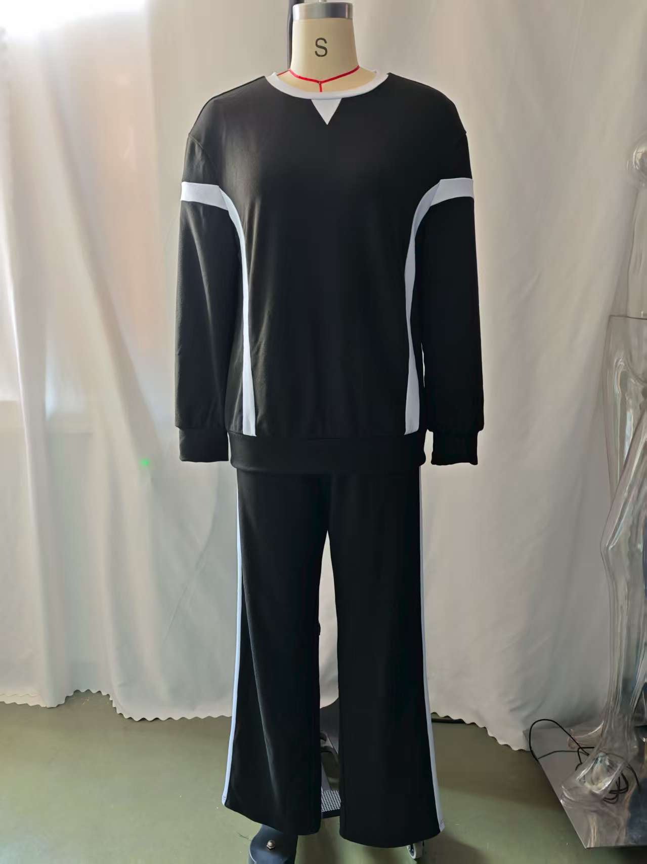 Women's Contrast Patchwork Sports Side Striped Two-piece Set Sweatshirt Fashion Casual Suit