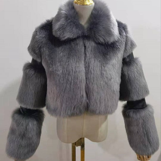 Women's Fur Imitation Stitching Lapel Artificial Coats