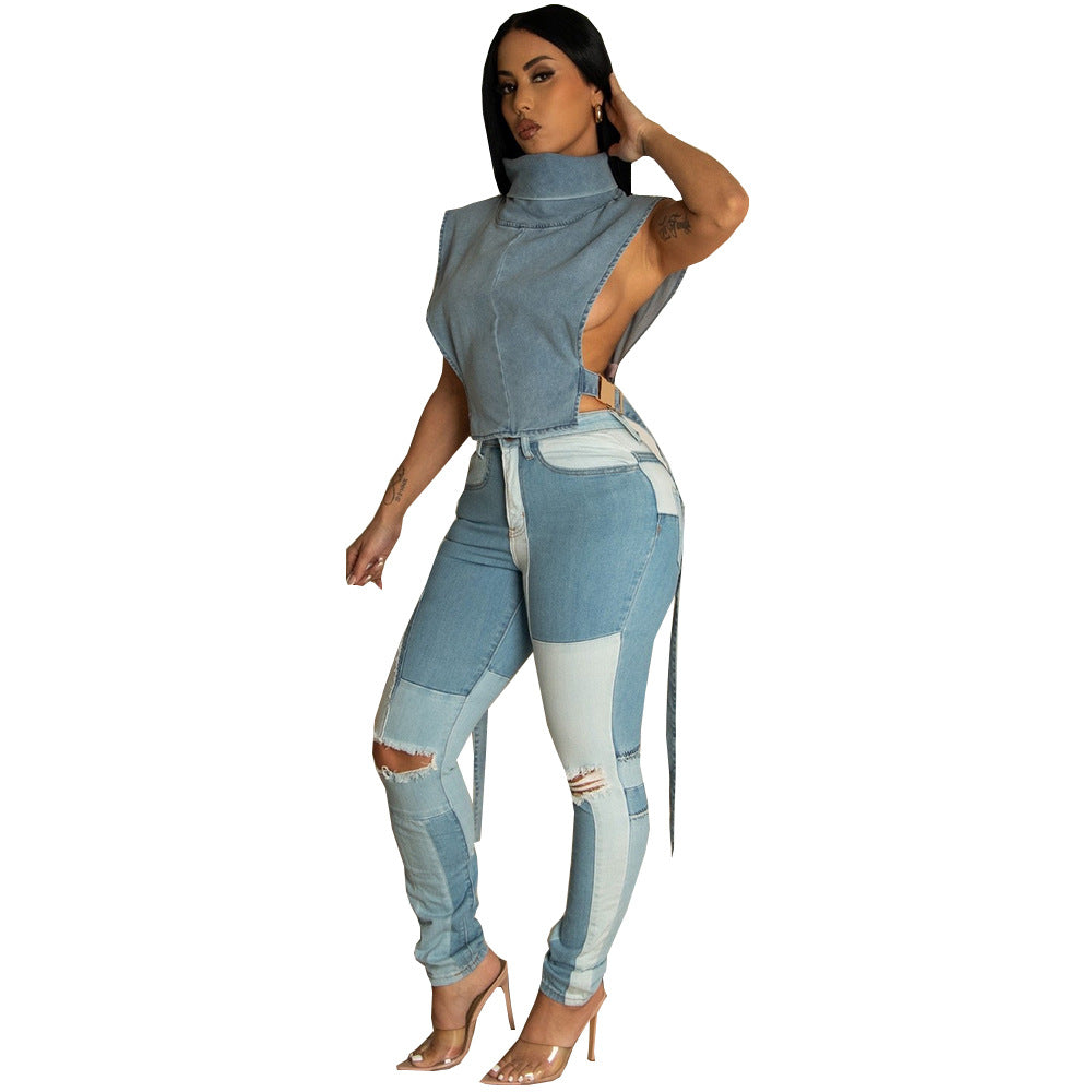 Women's Summer Personality Trendy Lace Up Turtleneck Vests