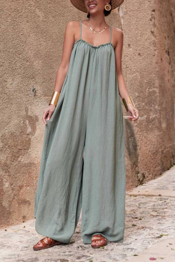 Women's Linen Sling Backless Loose-fitting Vacation Style Women's Jumpsuit/clothing