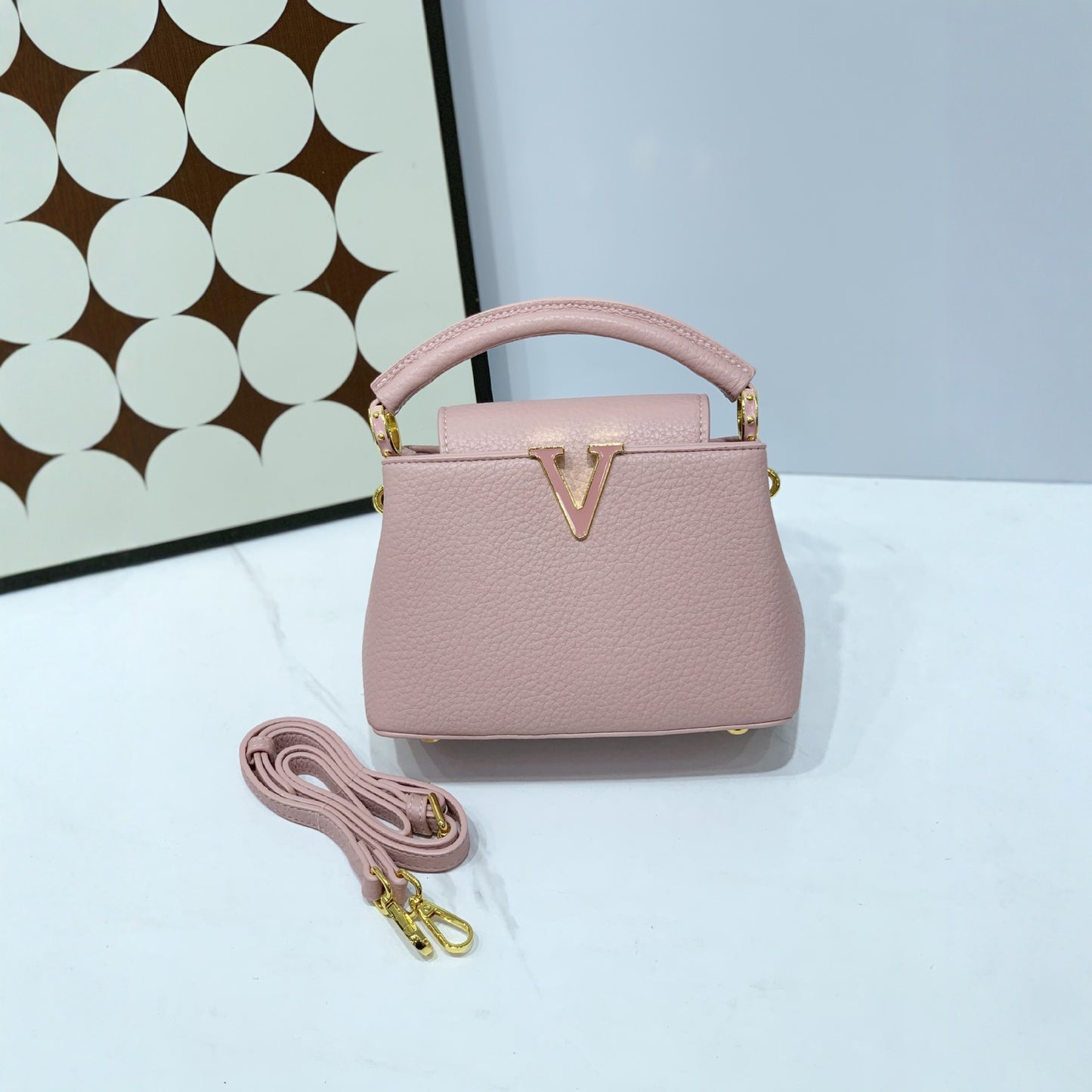 Women's Trendy Simplicity V-shaped Portable Fashionable Lychee Crossbody Bags