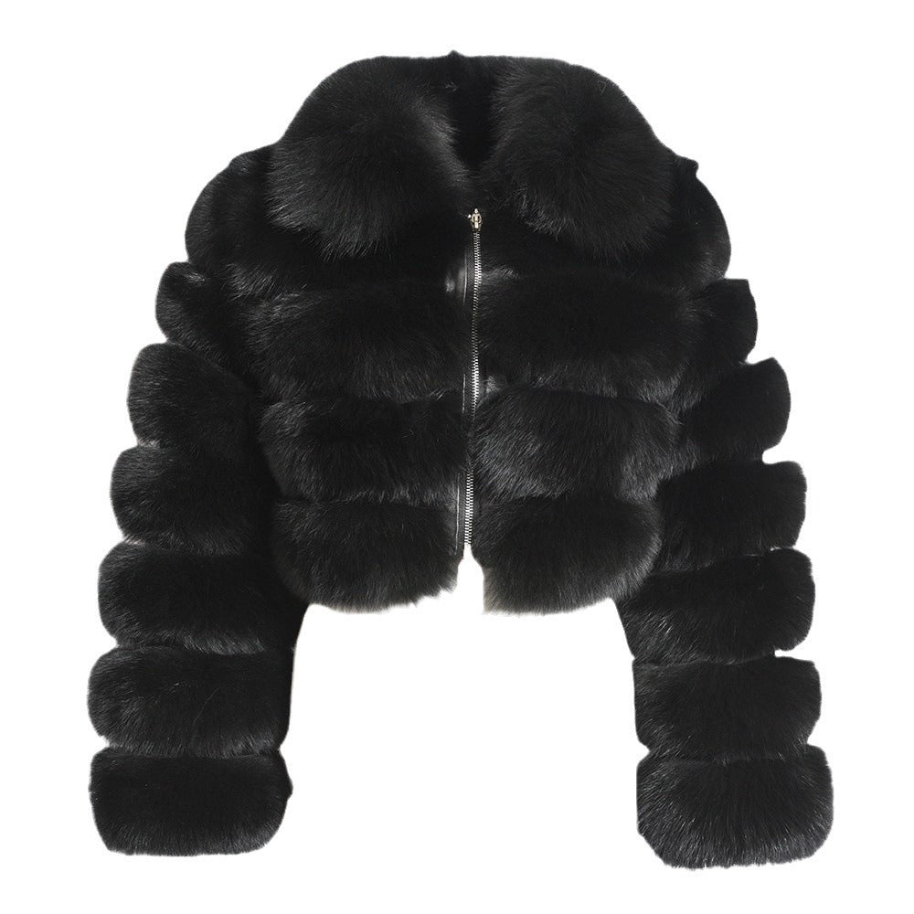 Women's Fur Imitation Fox Stitching Lapel Long Coats