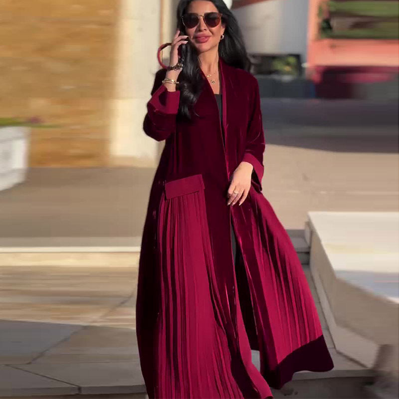 Comfortable Popular Temperament Pleated Stitching Trench Coats
