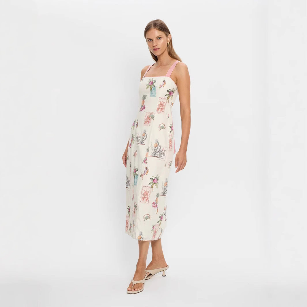 Elegant Linen Strap Backless Lace Up Dress