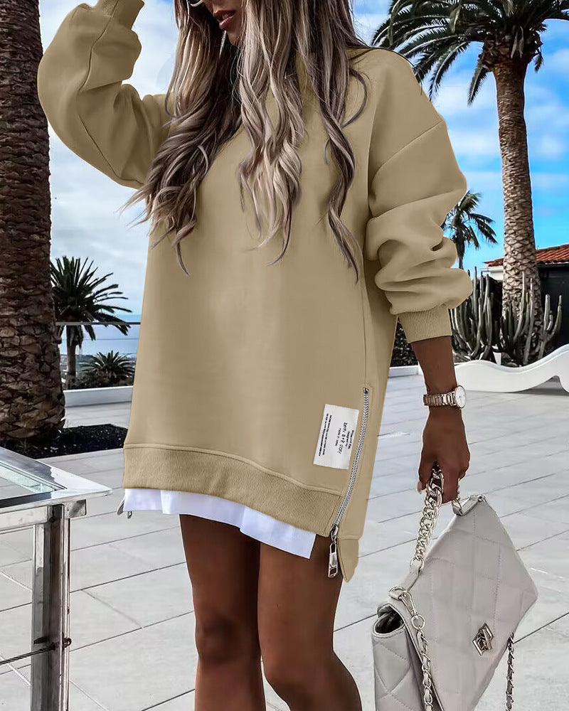 Women's Zipper Decorations Round Neck Dress Dresses