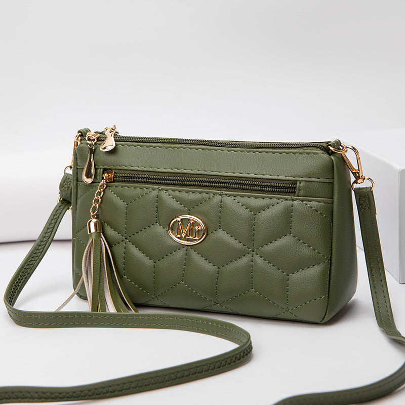 Women's Double Layer Zipper Mother Soft Leather Bags