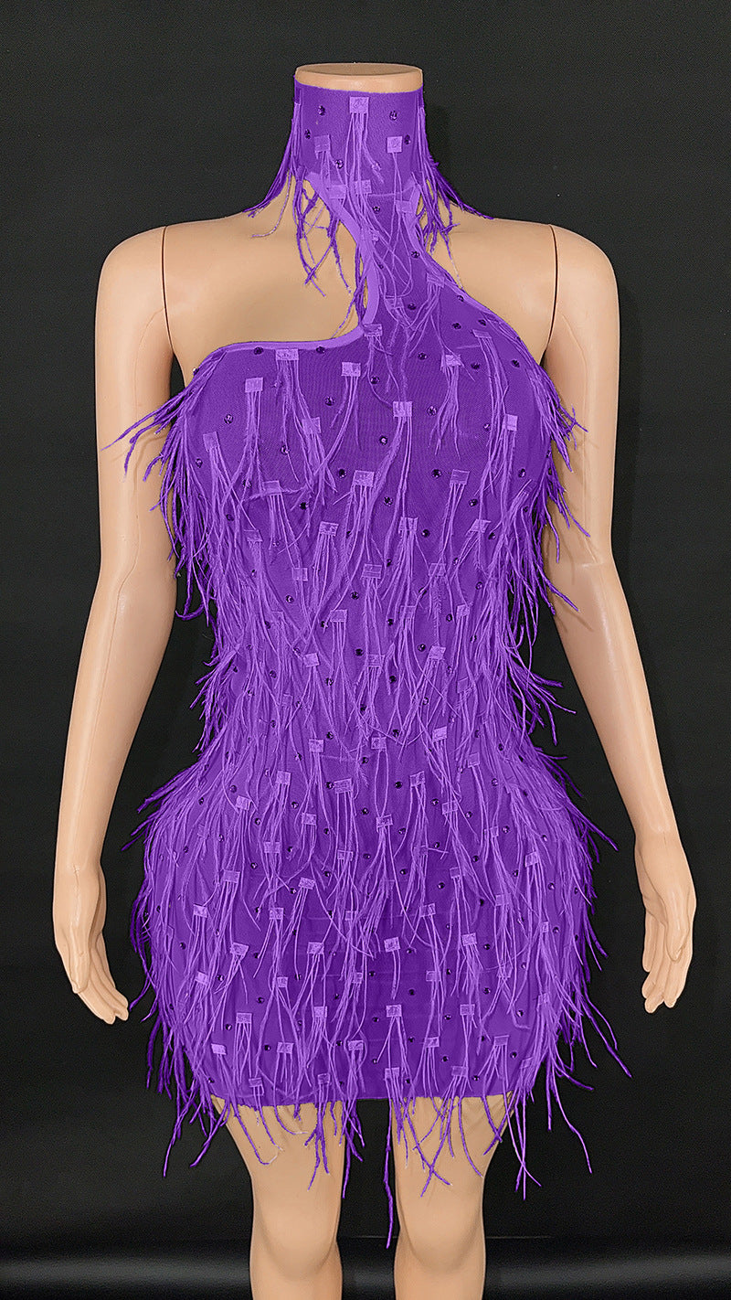 Fashion Fluffy Mesh Stitching Rhinestone Halter Fairy Dress Dresses