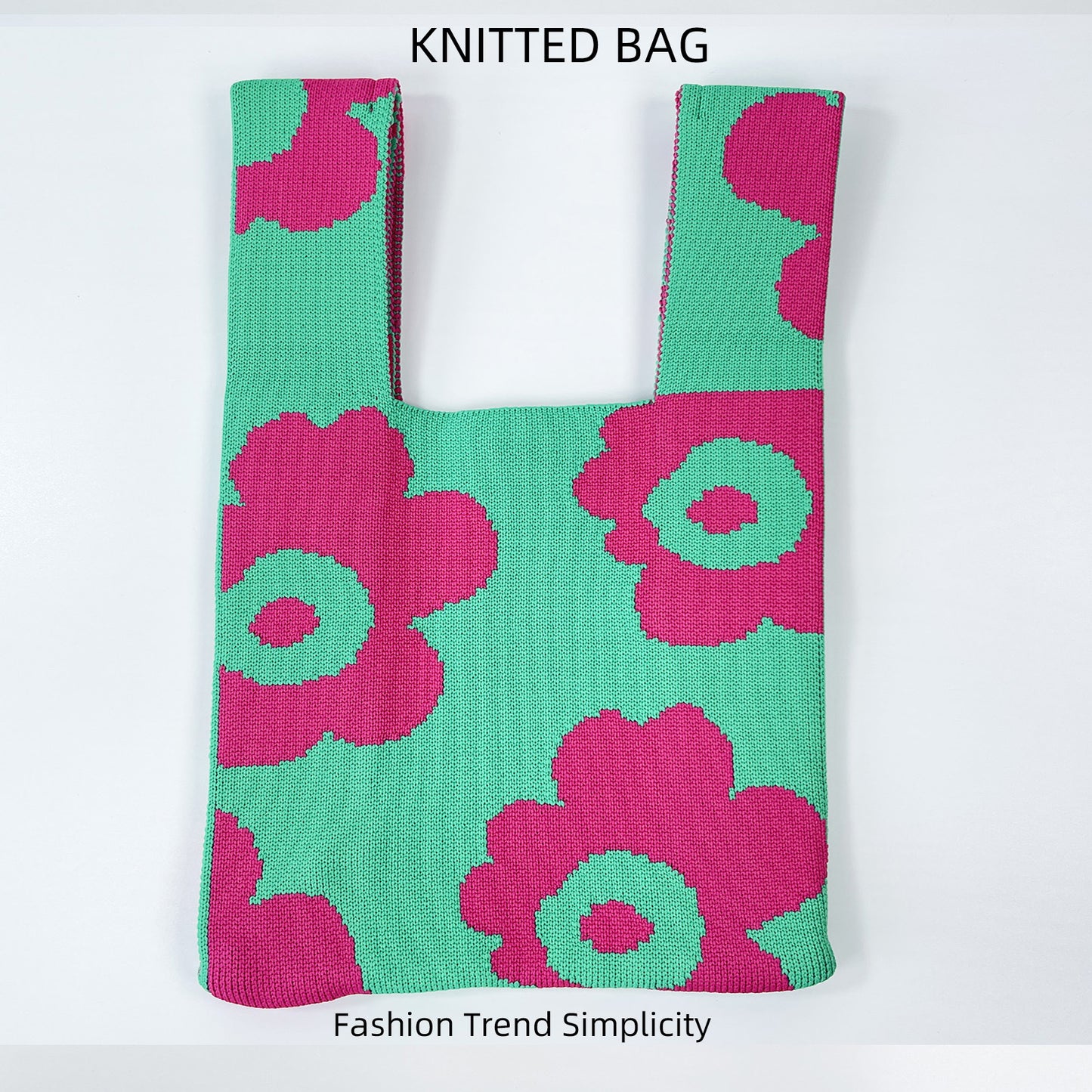 Women's Flower Knitted Large Capacity Totes Wrist Handbags