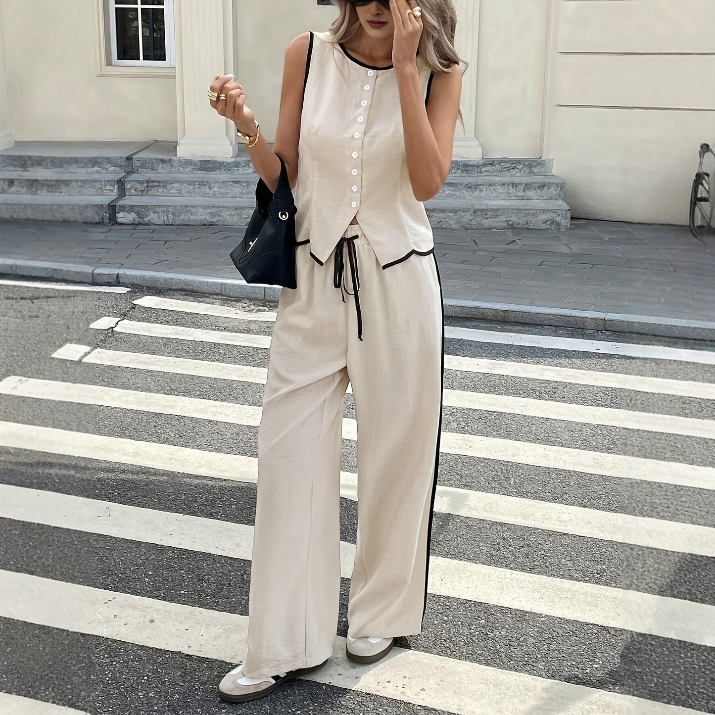 Women's Sleeveless Two-piece Loose Temperament Wear Pants