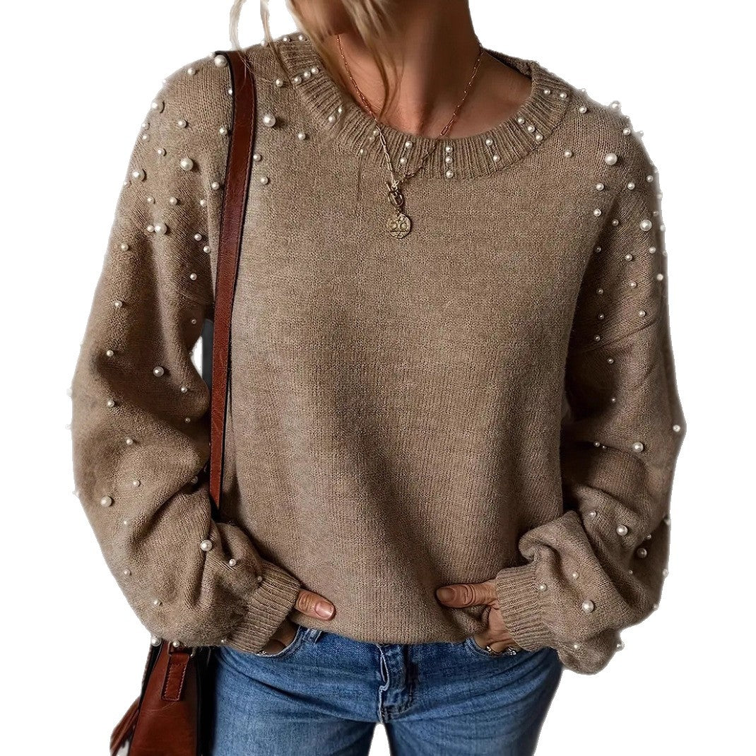 Fashion Bead Round Neck Female Personality Sweaters