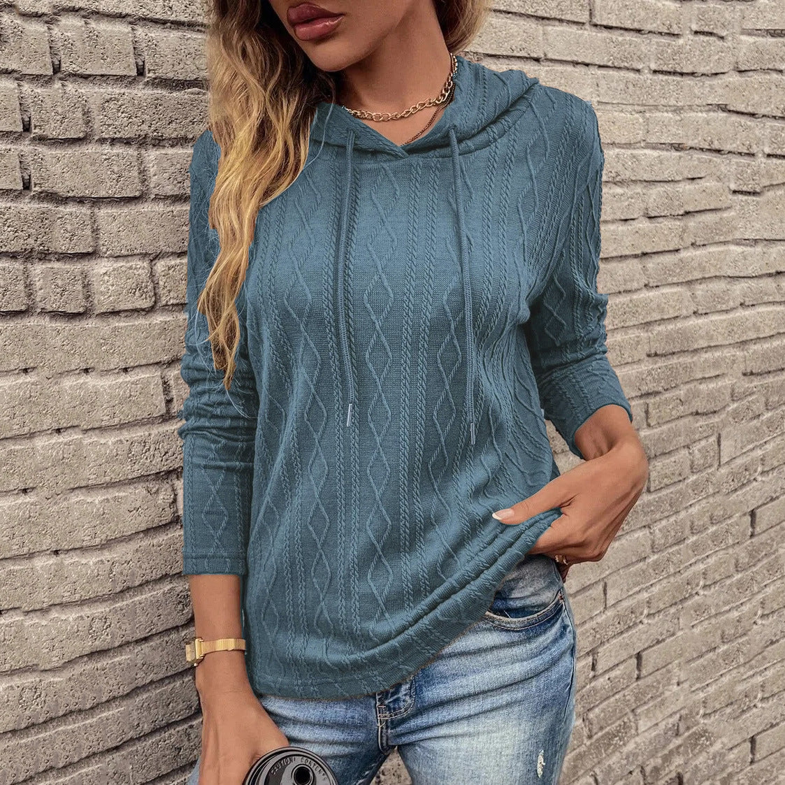 Women's Solid Color Casual Long Sleeves Hooded Women's Sweater, Sweater