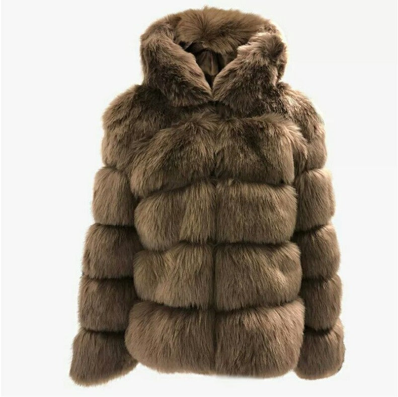 Women's Thickened Warm Furry Long Sleeve Hood Coats