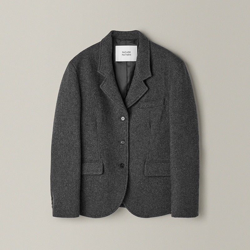 Women's Solid Color Wool Korean Commuter Advanced Blazers