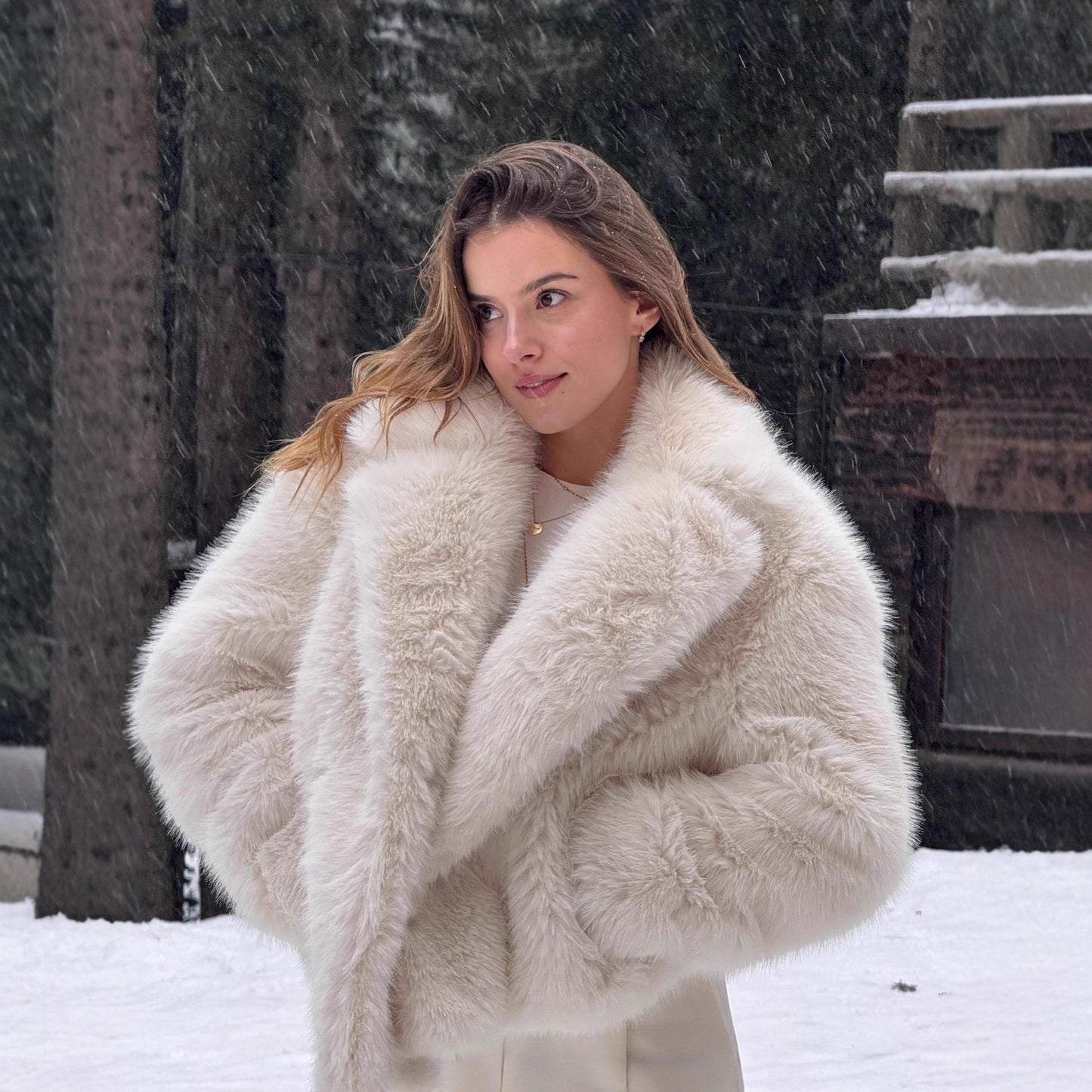 Women's Faux Fur Fashion Artificial Plush Collar Coats