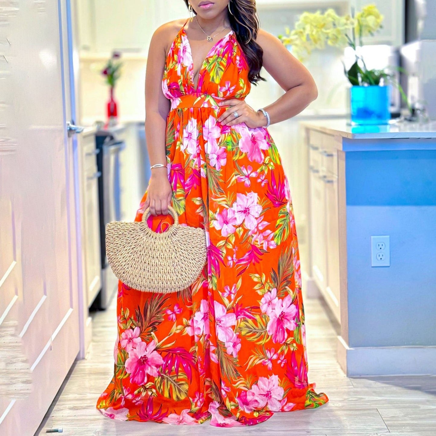 Summer Fashion Temperament Strap Printed Beach Dress