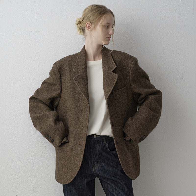 Women's Solid Color Wool Korean Commuter Advanced Blazers
