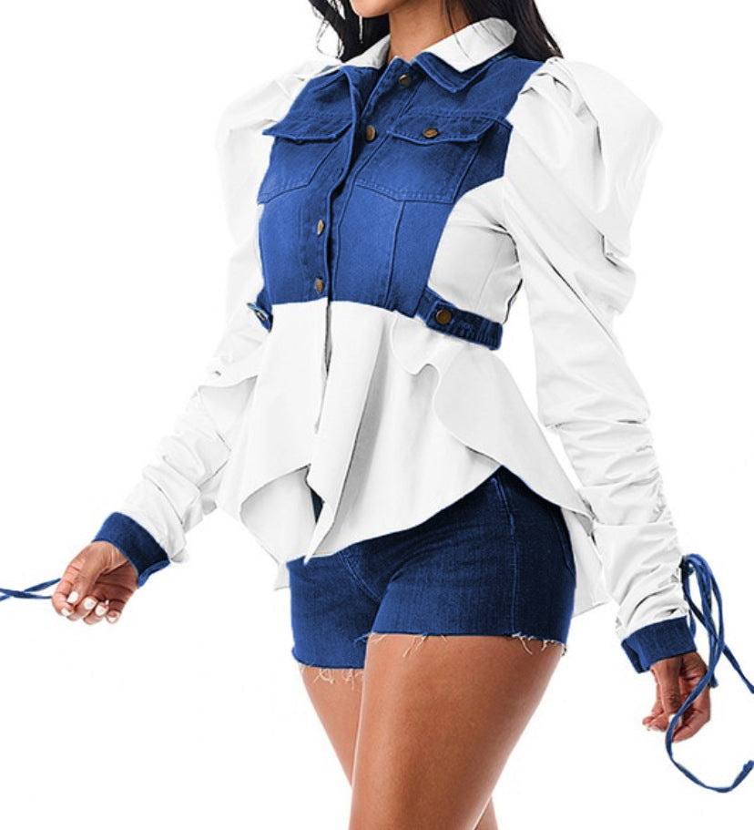 Pretty Unique Trendy Women's Patchwork Denim Small Suit
