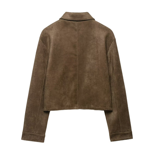 Women's Fashion Suede Texture Effect Casual American Jackets