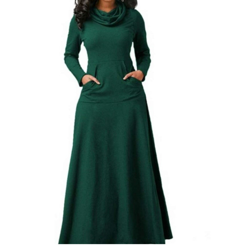 Solid Color Patchwork Pocket Scarf Swing Dresses