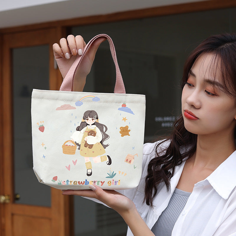 Women's Cute Cartoon Canvas Tutorial Lunch Size Handbags