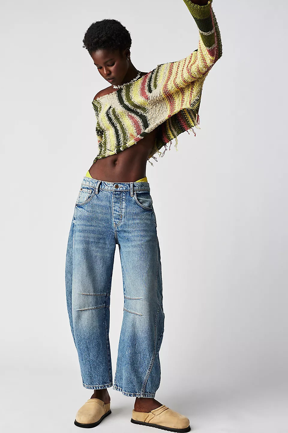 Women's Casual Loose Waist Washed Denim Trousers American Women's Jeans