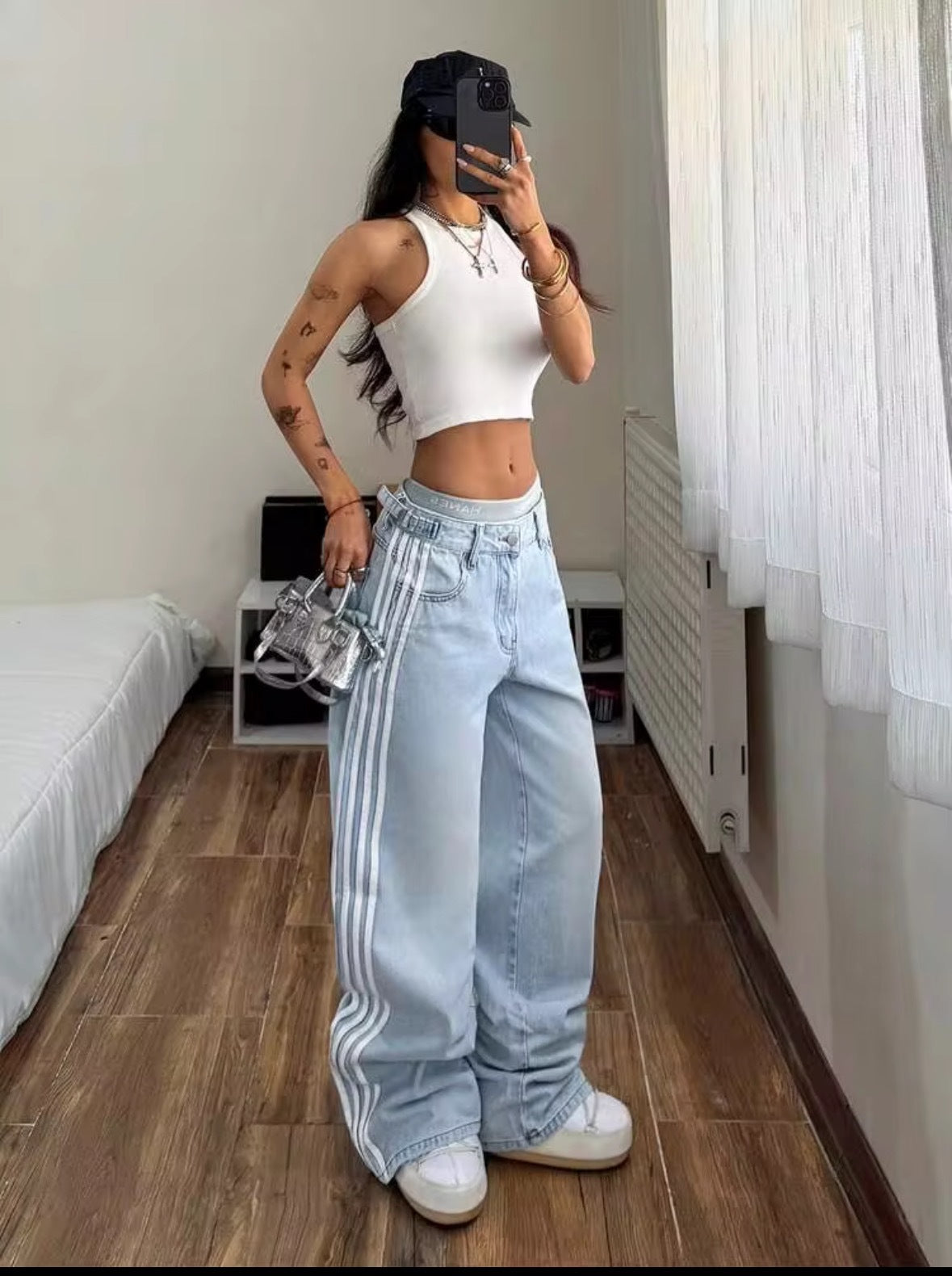 Women's Retro Trendy Fashion Casual Striped Trousers Women's Jeans