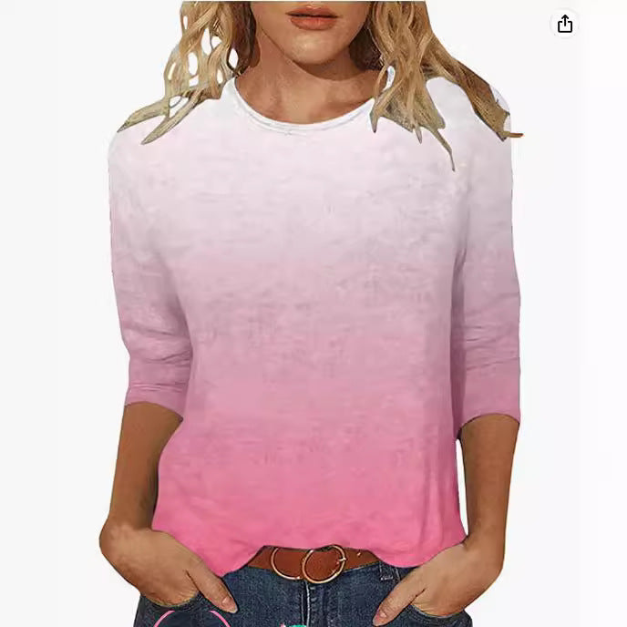 Women's Round Neck Printed Solid Color Three-quarter Women's T-shirt