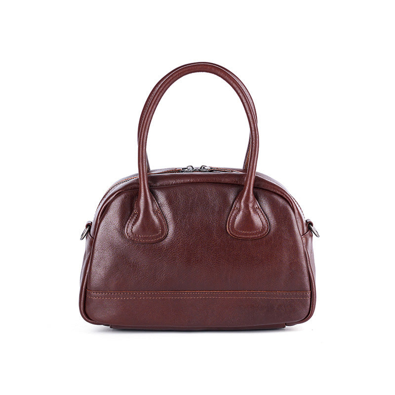 Women's Full Tree Cream Vegetable Tanning Leather Bowling Handbags